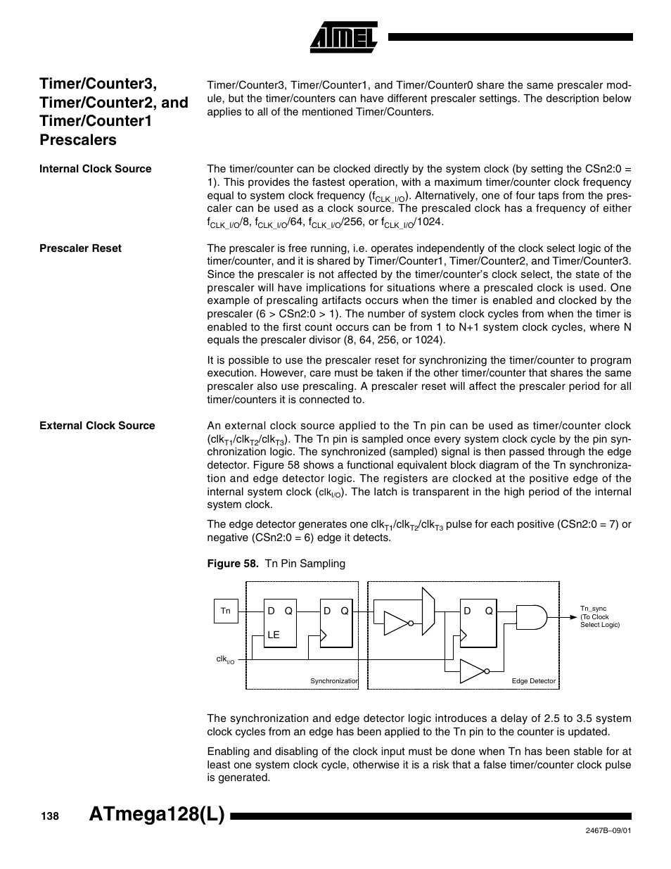 Internal clock source, Prescaler reset, External clock source | Atmega128(l) | Rainbow Electronics ATmega128L User Manual | Page 138 / 331