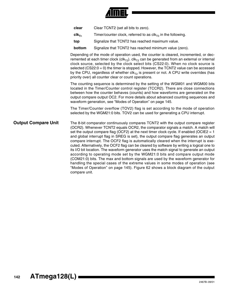Output compare unit, Atmega128(l) | Rainbow Electronics ATmega128L User Manual | Page 142 / 331