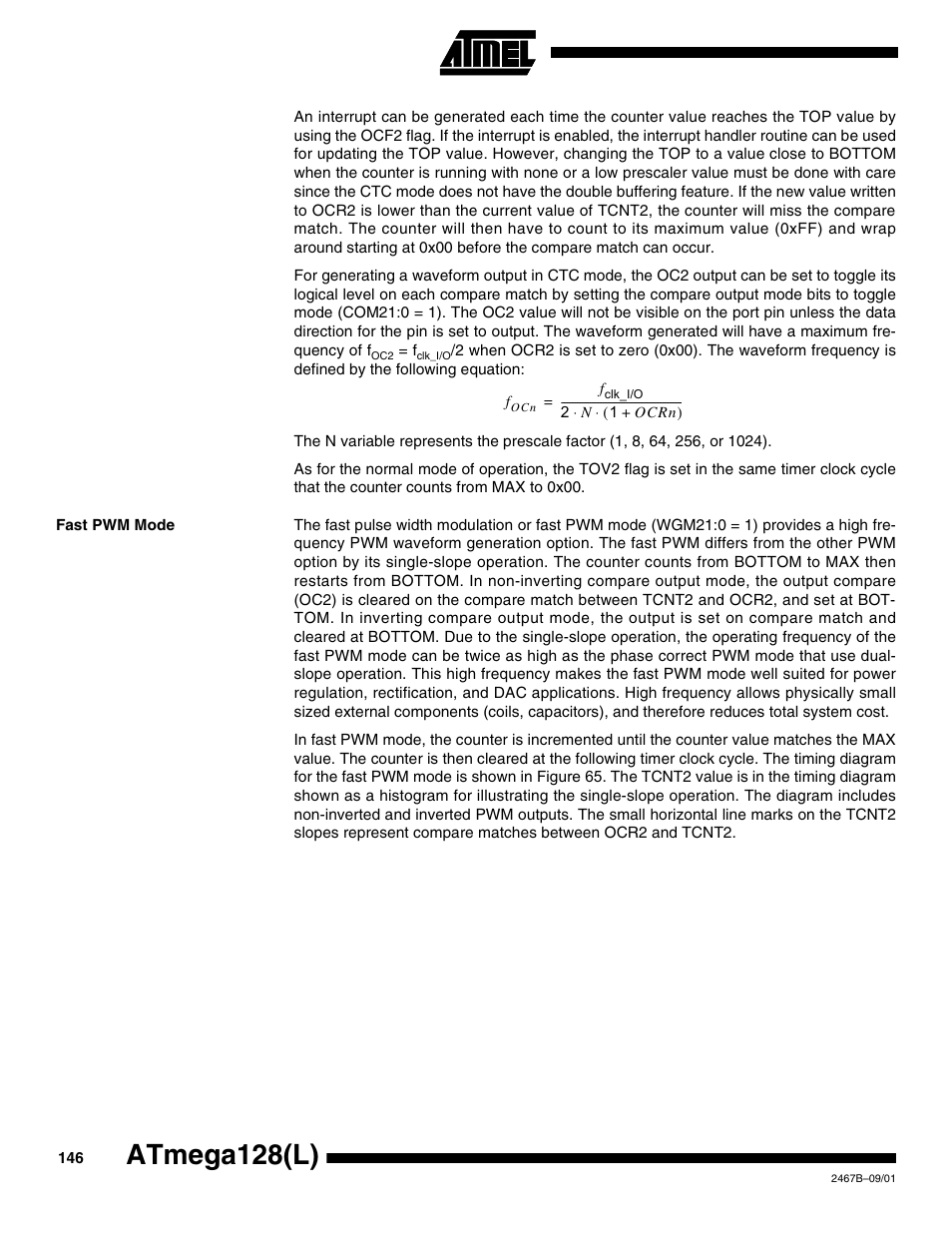 Fast pwm mode, Atmega128(l) | Rainbow Electronics ATmega128L User Manual | Page 146 / 331