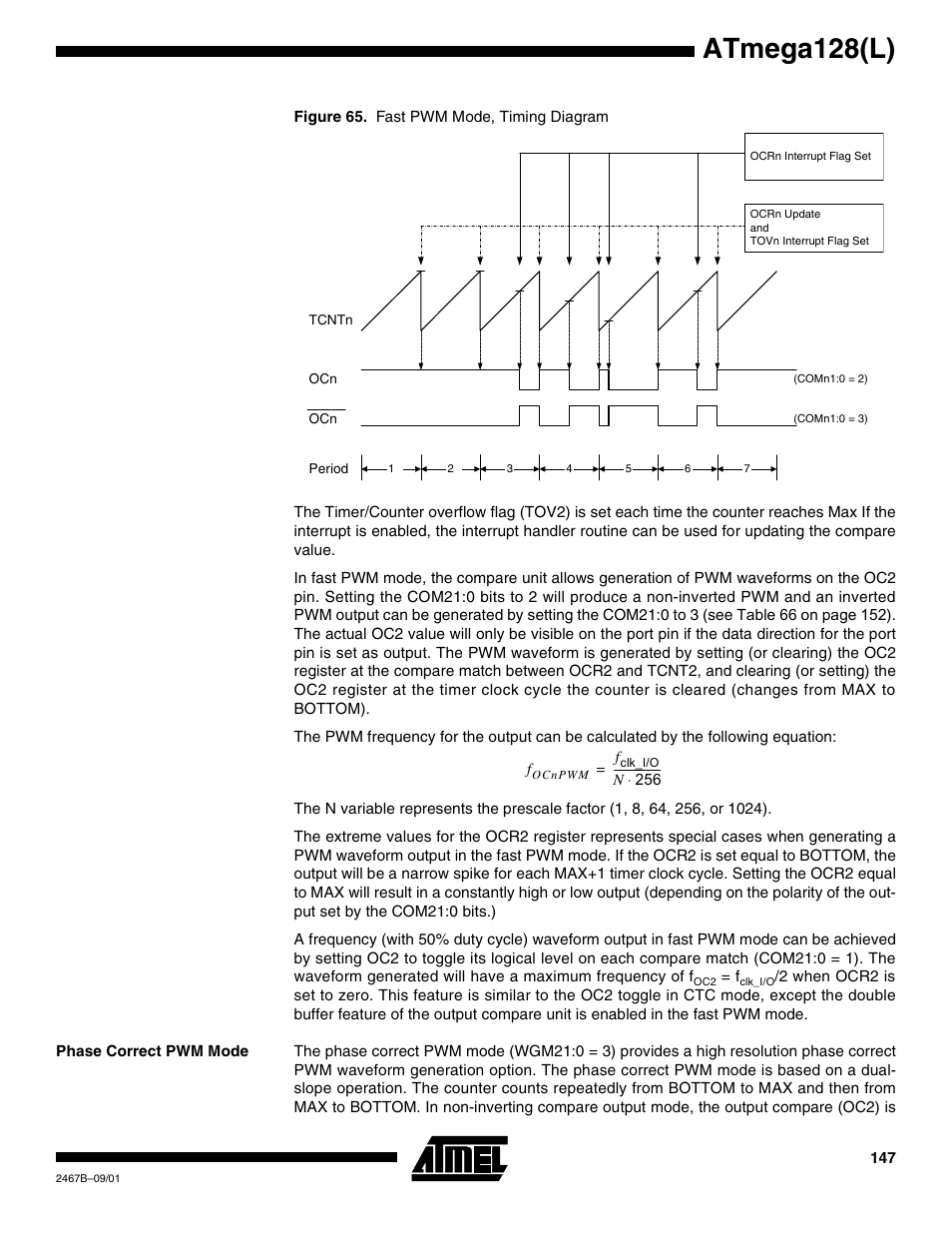 Phase correct pwm mode, Atmega128(l) | Rainbow Electronics ATmega128L User Manual | Page 147 / 331