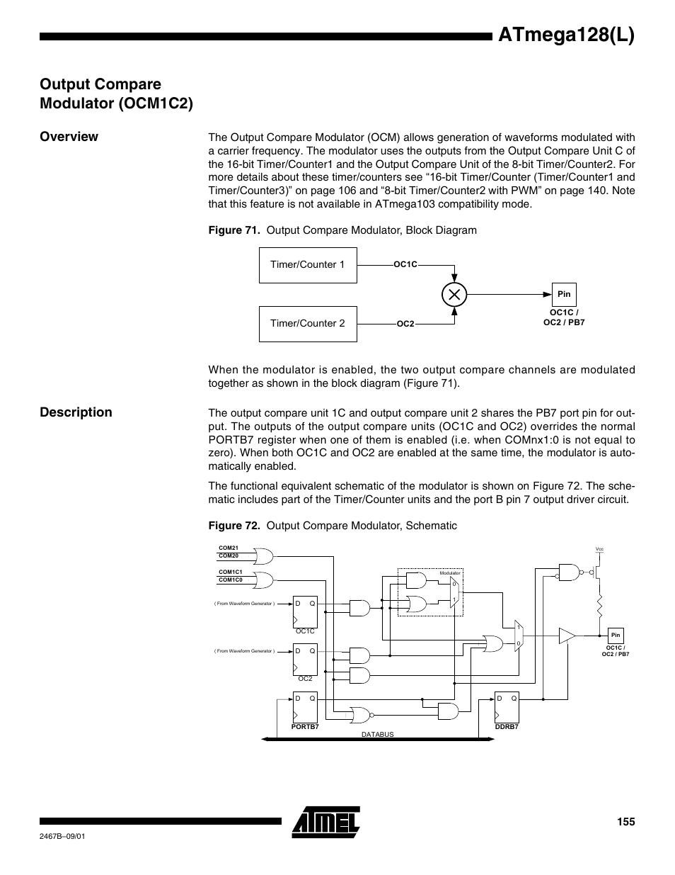 Output compare modulator (ocm1c2), Overview, Description | Atmega128(l) | Rainbow Electronics ATmega128L User Manual | Page 155 / 331