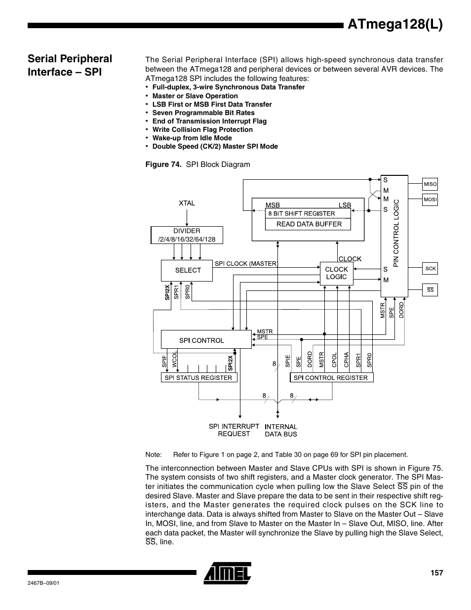 Serial peripheral interface – spi, Atmega128(l) | Rainbow Electronics ATmega128L User Manual | Page 157 / 331