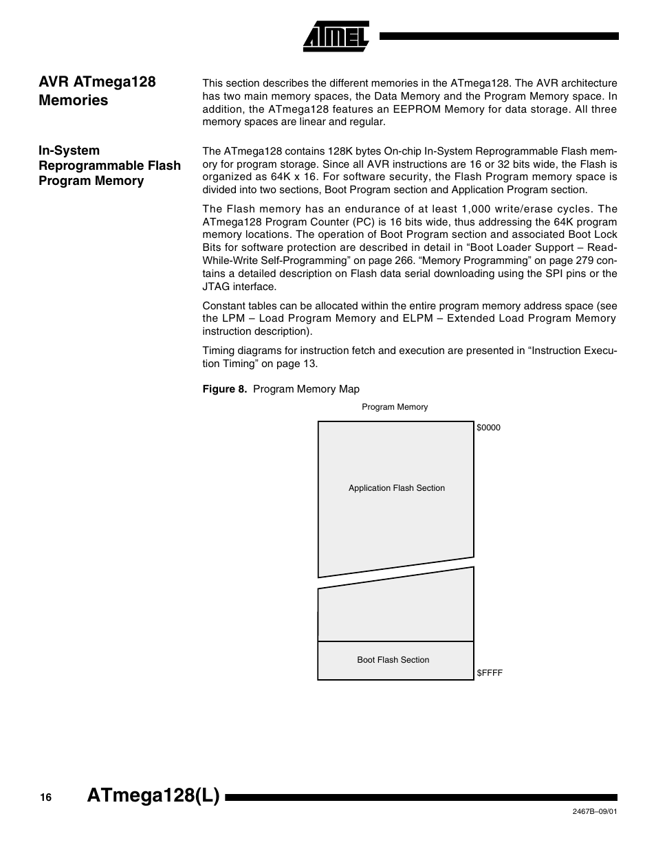 Avr atmega128 memories, In-system reprogrammable flash program memory, Atmega128(l) | Avr atmega128 | Rainbow Electronics ATmega128L User Manual | Page 16 / 331