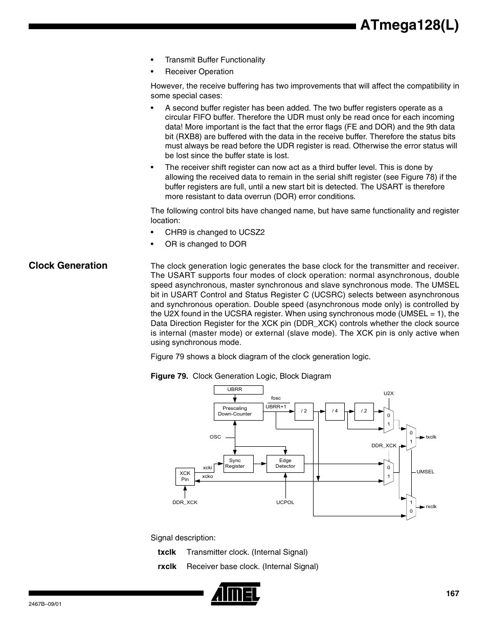 Clock generation, Atmega128(l) | Rainbow Electronics ATmega128L User Manual | Page 167 / 331