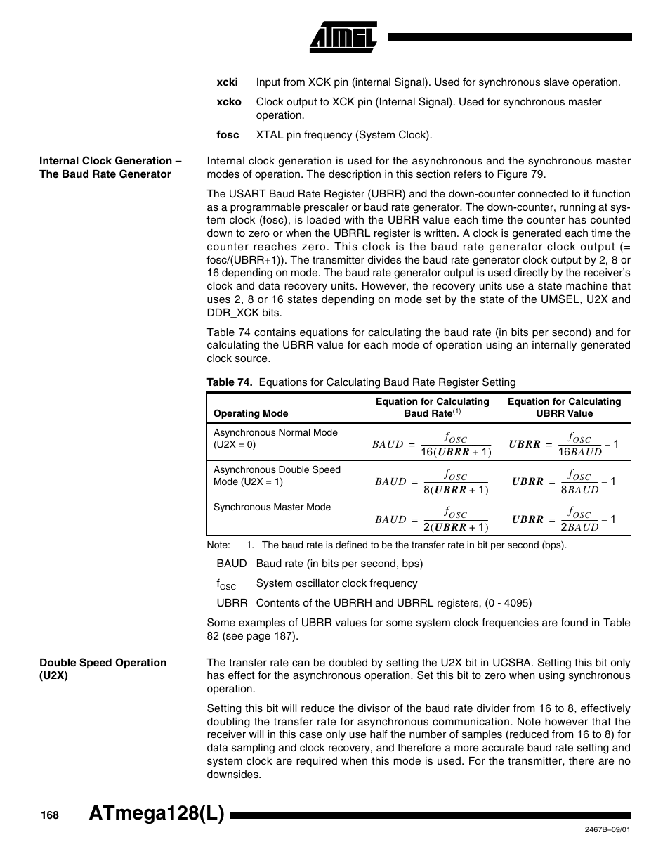 Double speed operation (u2x), Atmega128(l) | Rainbow Electronics ATmega128L User Manual | Page 168 / 331
