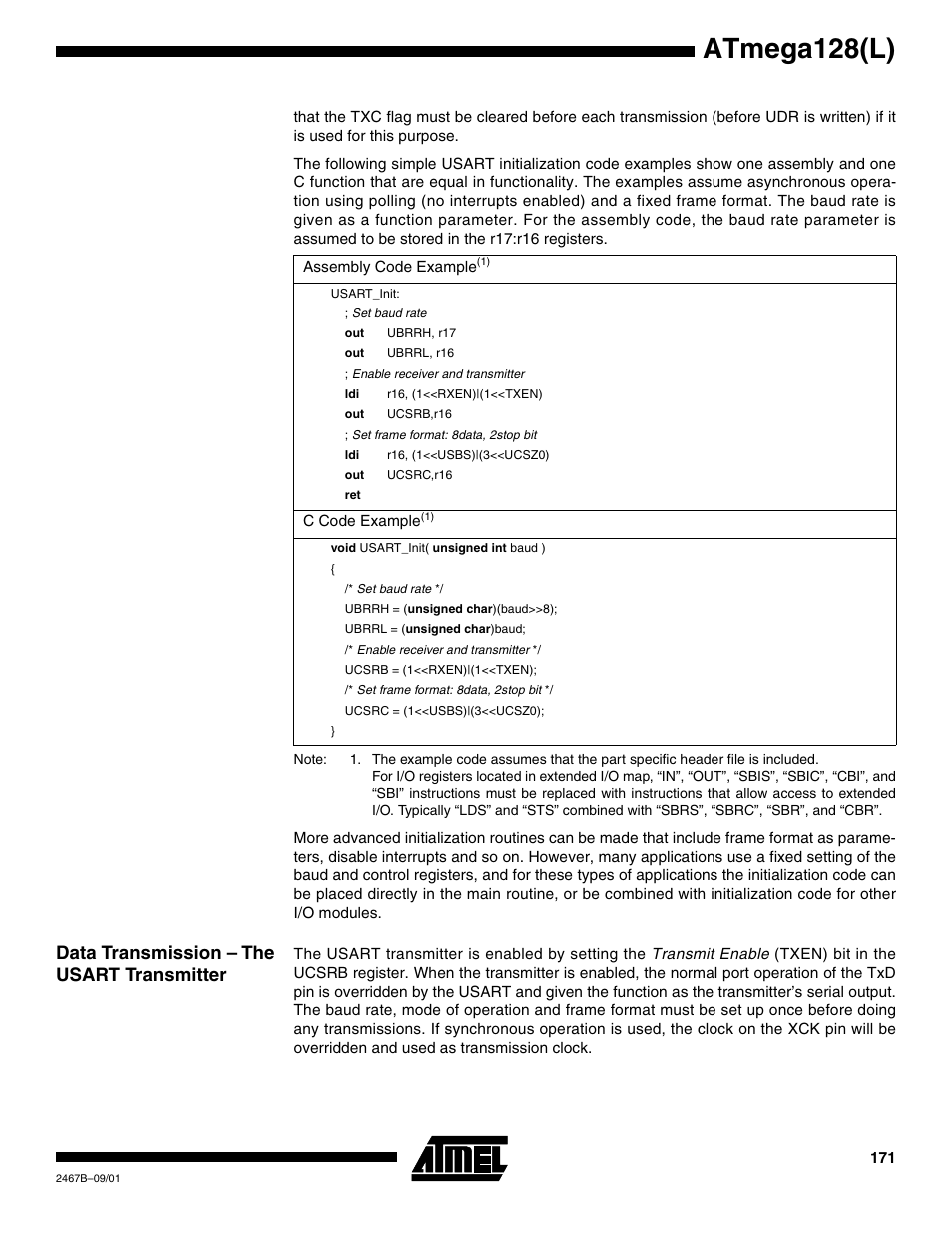 Data transmission – the usart transmitter, Atmega128(l) | Rainbow Electronics ATmega128L User Manual | Page 171 / 331