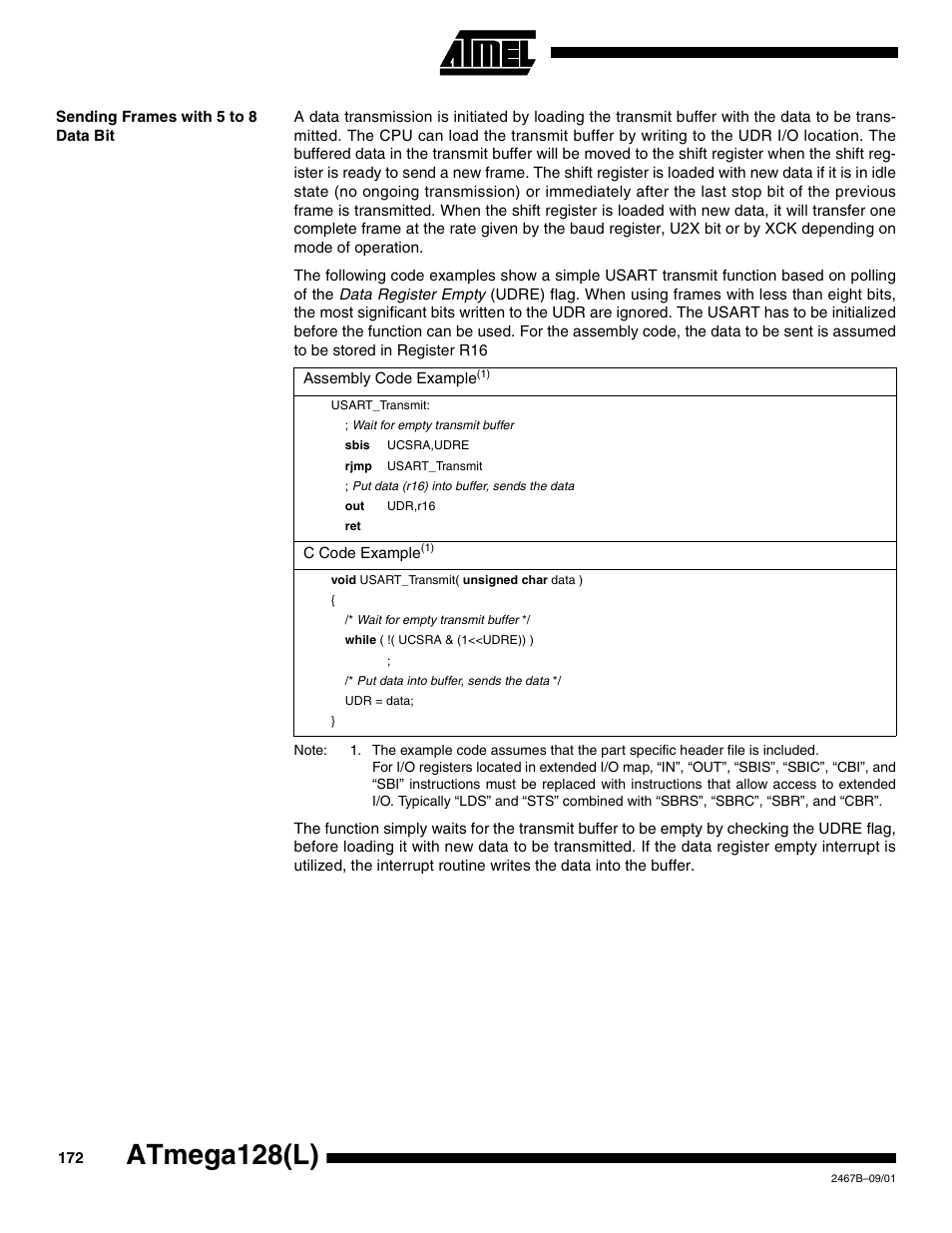 Sending frames with 5 to 8 data bit, Atmega128(l) | Rainbow Electronics ATmega128L User Manual | Page 172 / 331
