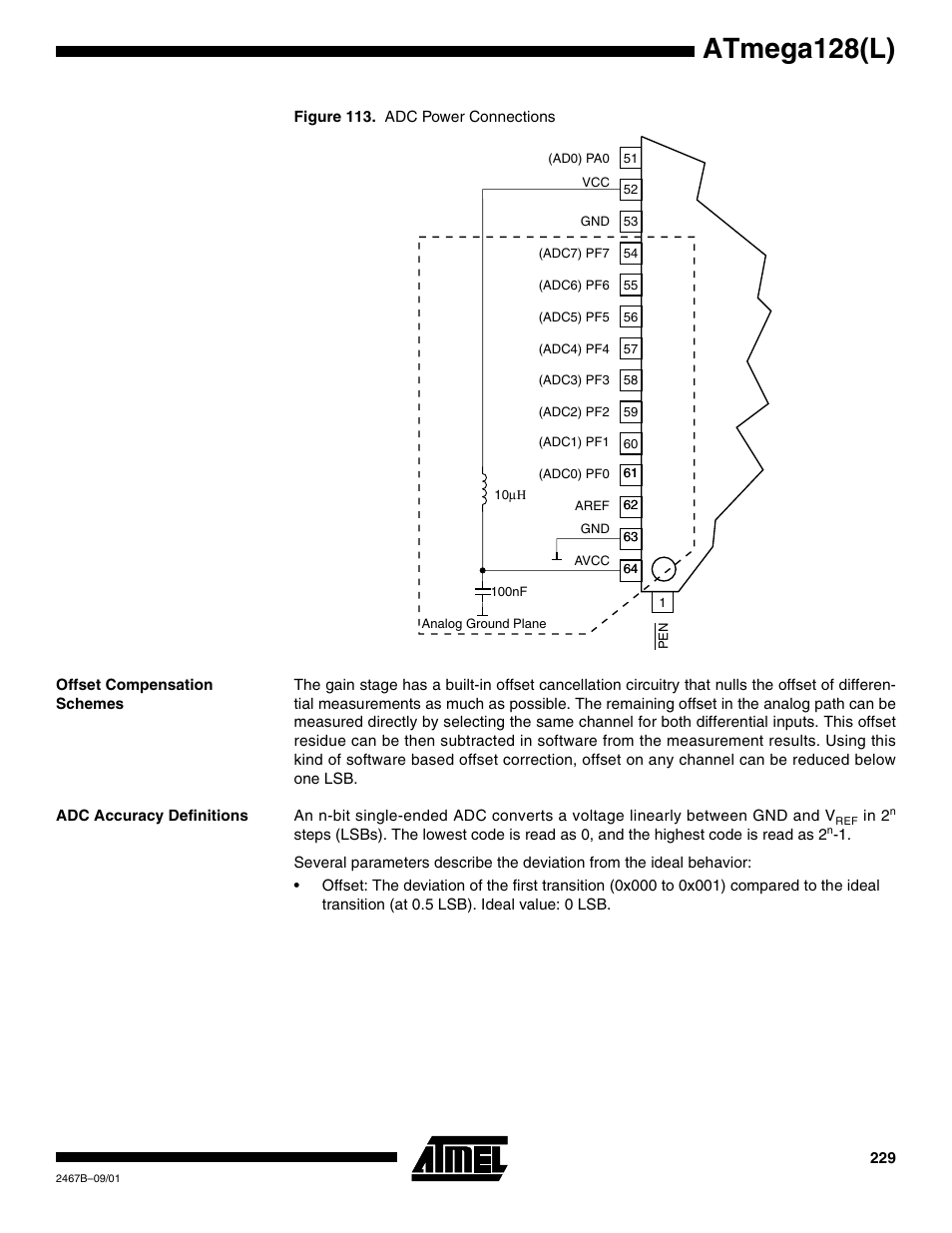 Offset compensation schemes, Adc accuracy definitions, Atmega128(l) | Rainbow Electronics ATmega128L User Manual | Page 229 / 331