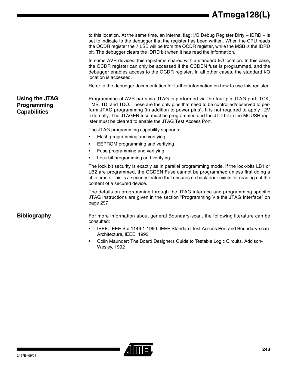 Using the jtag programming capabilities, Bibliography, Bibli | Atmega128(l) | Rainbow Electronics ATmega128L User Manual | Page 243 / 331