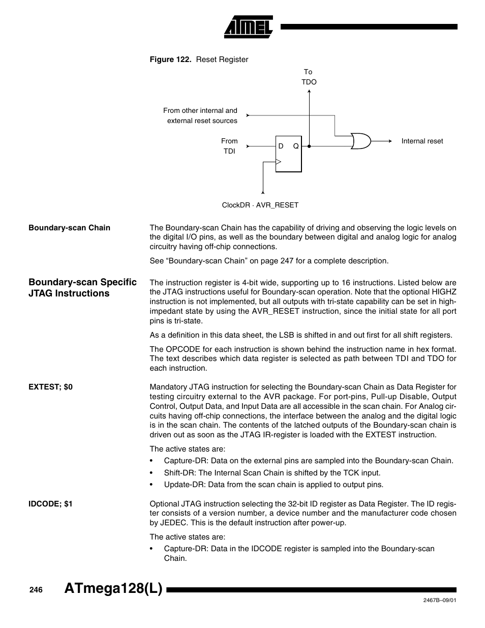 Boundary-scan chain, Boundary-scan specific jtag instructions, Extest; $0 | Idcode; $1, Figure 122, Atmega128(l) | Rainbow Electronics ATmega128L User Manual | Page 246 / 331