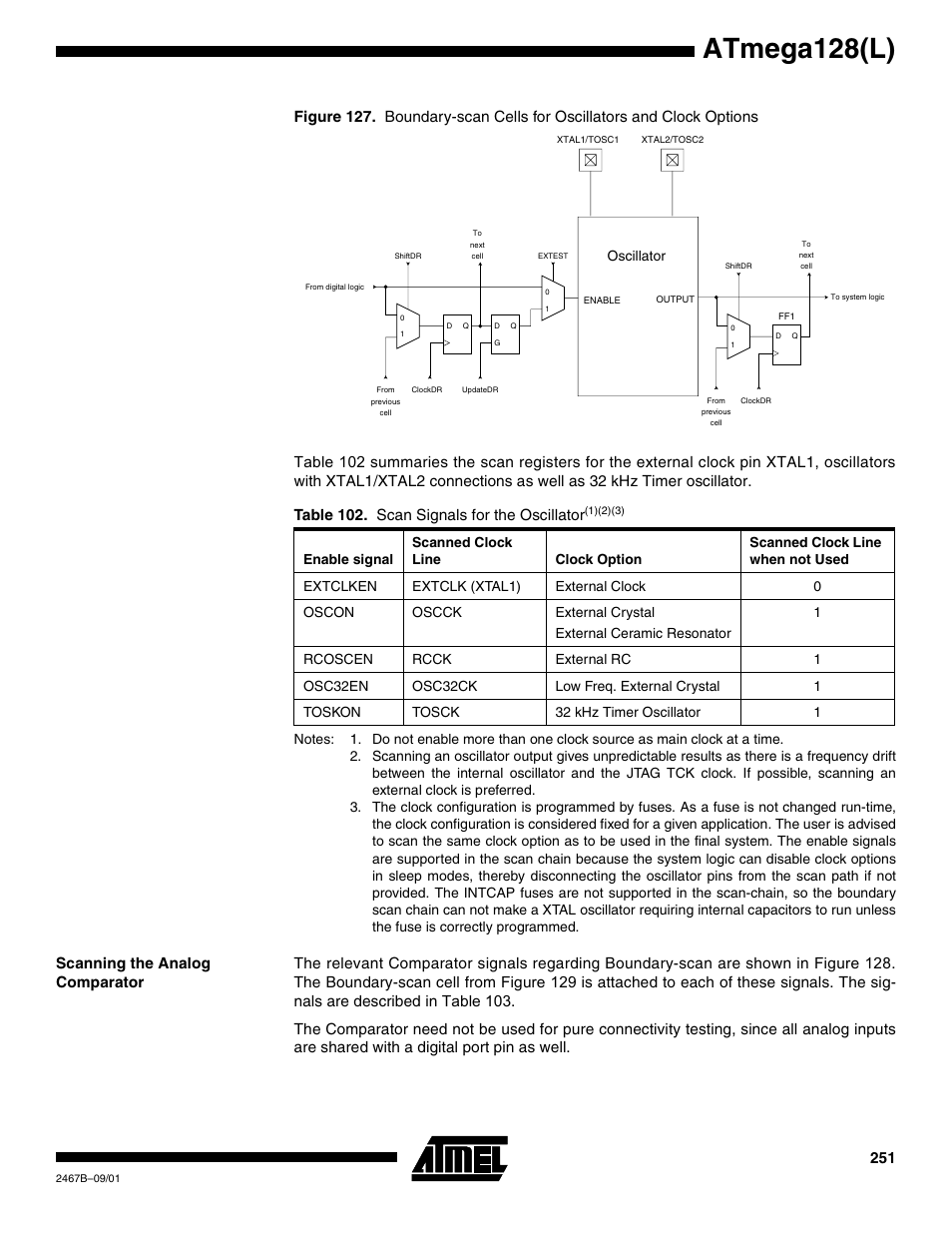 Scanning the analog comparator, Atmega128(l) | Rainbow Electronics ATmega128L User Manual | Page 251 / 331