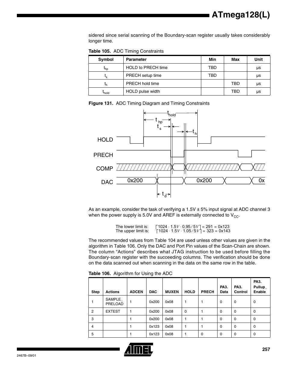 Figure 131, Table 105, Atmega128(l) | Rainbow Electronics ATmega128L User Manual | Page 257 / 331