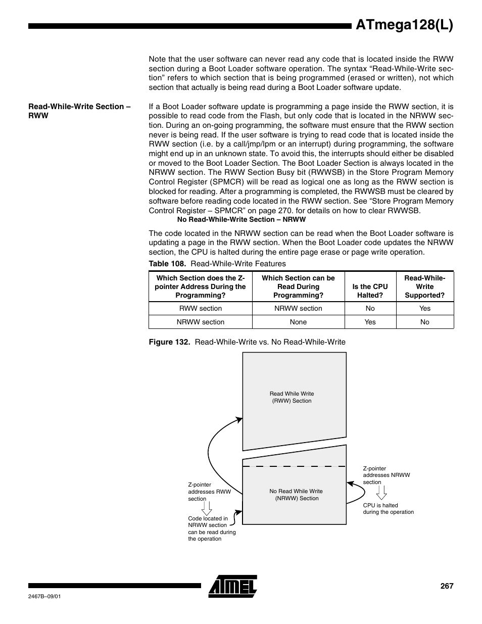 Read-while-write section – rww, Atmega128(l) | Rainbow Electronics ATmega128L User Manual | Page 267 / 331