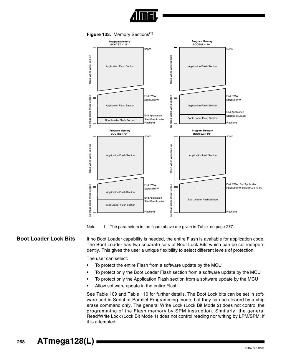 Boot loader lock bits, Figure 133), Figure 133 | Atmega128(l) | Rainbow Electronics ATmega128L User Manual | Page 268 / 331