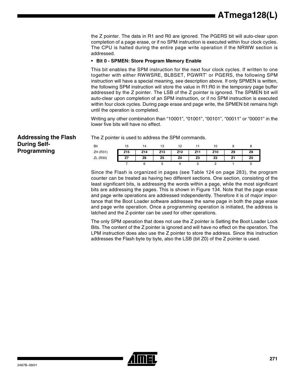 Addressing the flash during self- programming, Atmega128(l) | Rainbow Electronics ATmega128L User Manual | Page 271 / 331