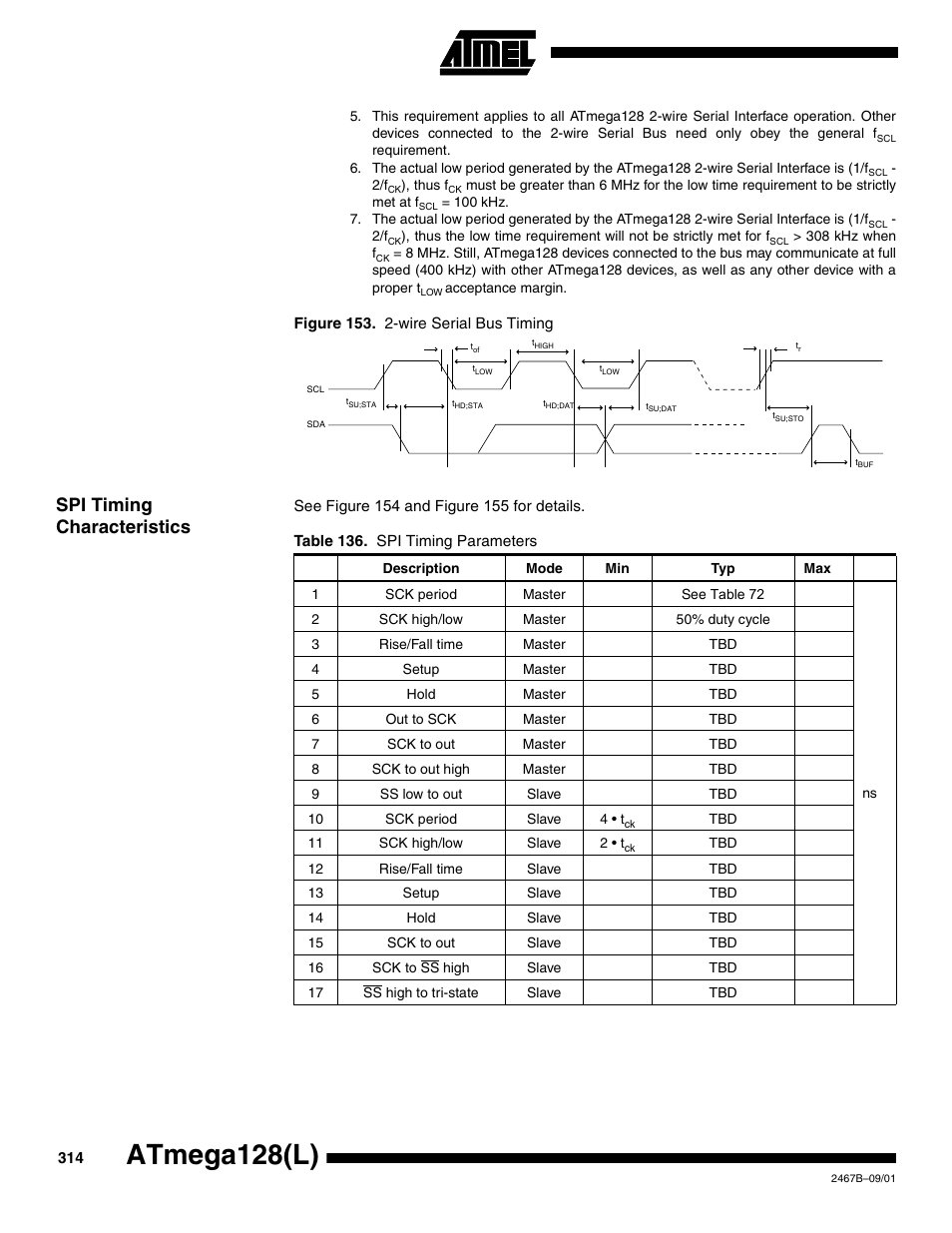 Spi timing characteristics, Figure 153, Atmega128(l) | Rainbow Electronics ATmega128L User Manual | Page 314 / 331