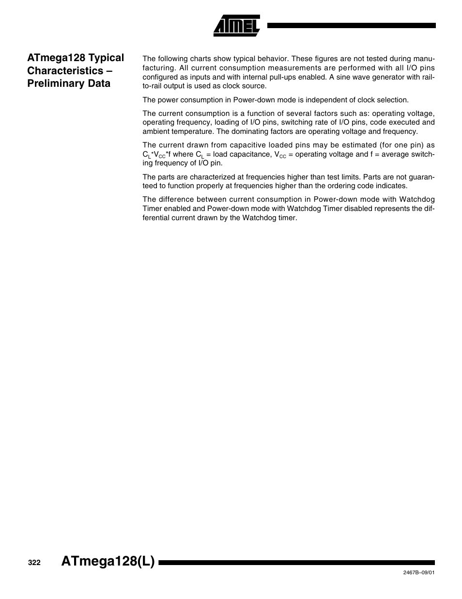 As shown in the, Atmega128 typical characteristics, Atmega128(l) | Rainbow Electronics ATmega128L User Manual | Page 322 / 331