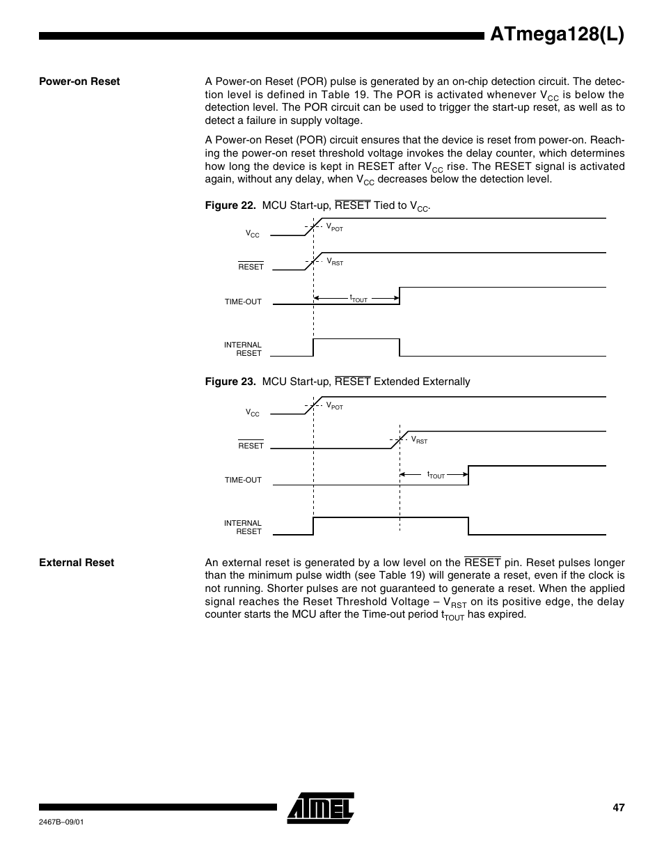 Power-on reset, External reset, Atmega128(l) | Rainbow Electronics ATmega128L User Manual | Page 47 / 331