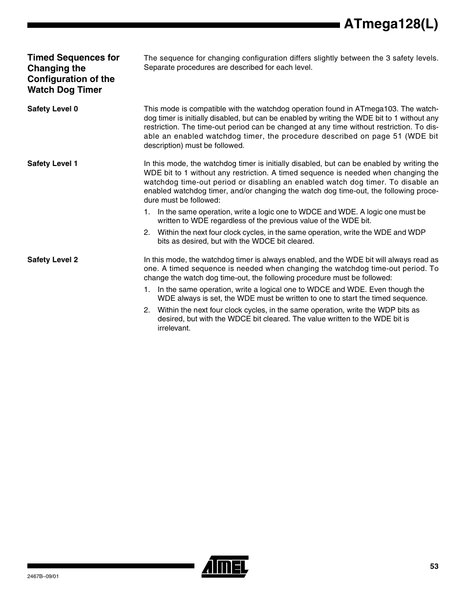 Safety level 0, Safety level 1, Safety level 2 | Timed sequences, Atmega128(l) | Rainbow Electronics ATmega128L User Manual | Page 53 / 331