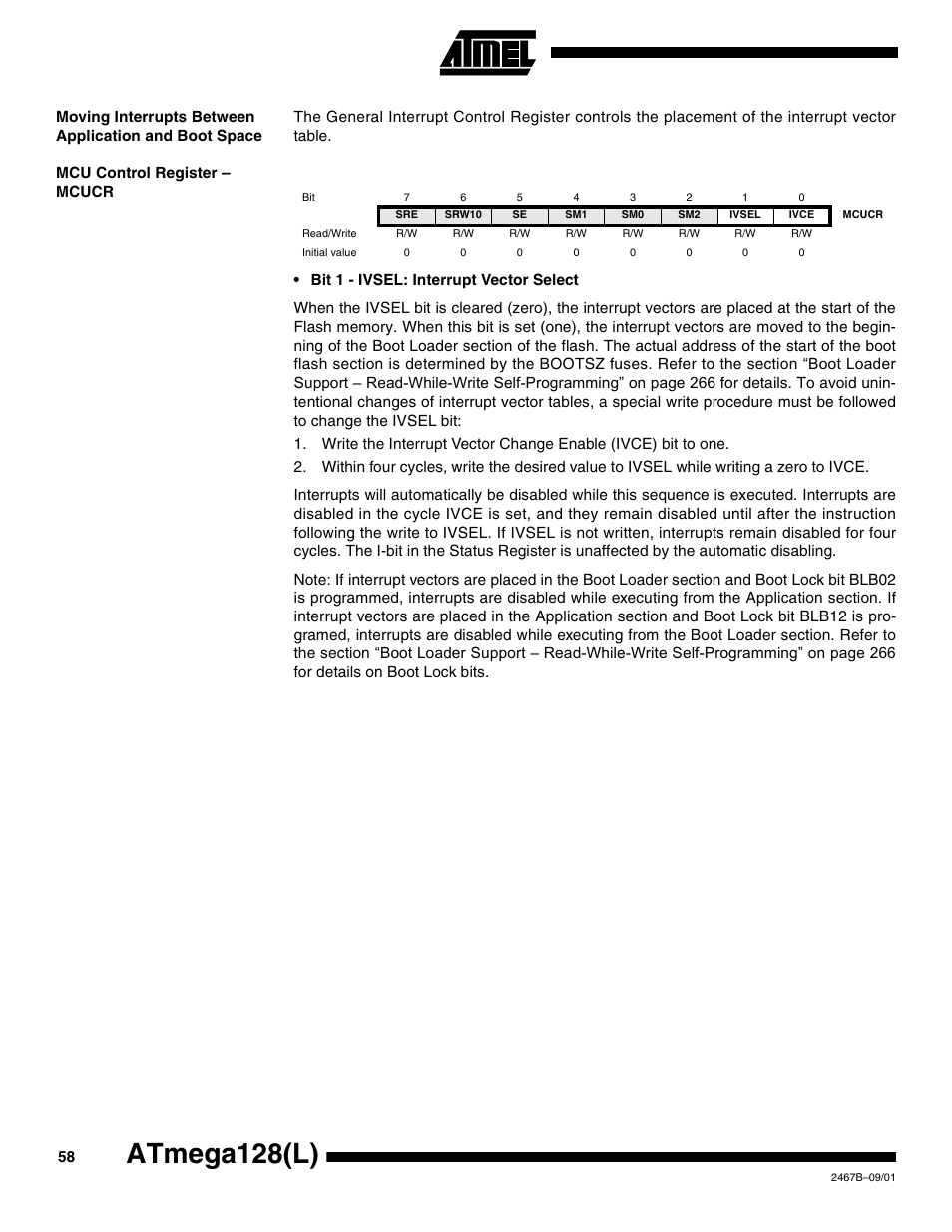 Mcu control register – mcucr, Atmega128(l) | Rainbow Electronics ATmega128L User Manual | Page 58 / 331