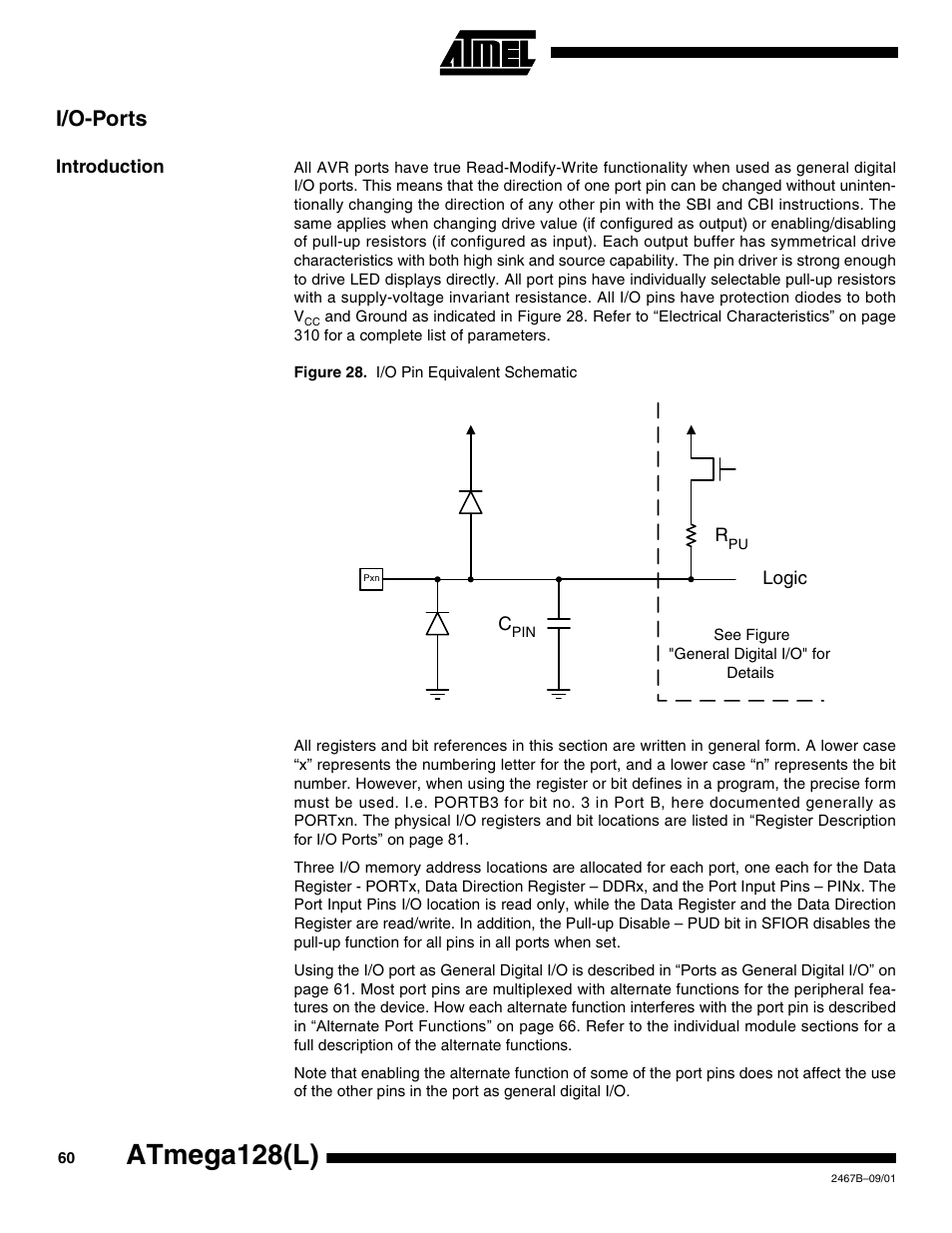 I/o-ports, Introduction, I/o-ports” on | Atmega128(l) | Rainbow Electronics ATmega128L User Manual | Page 60 / 331