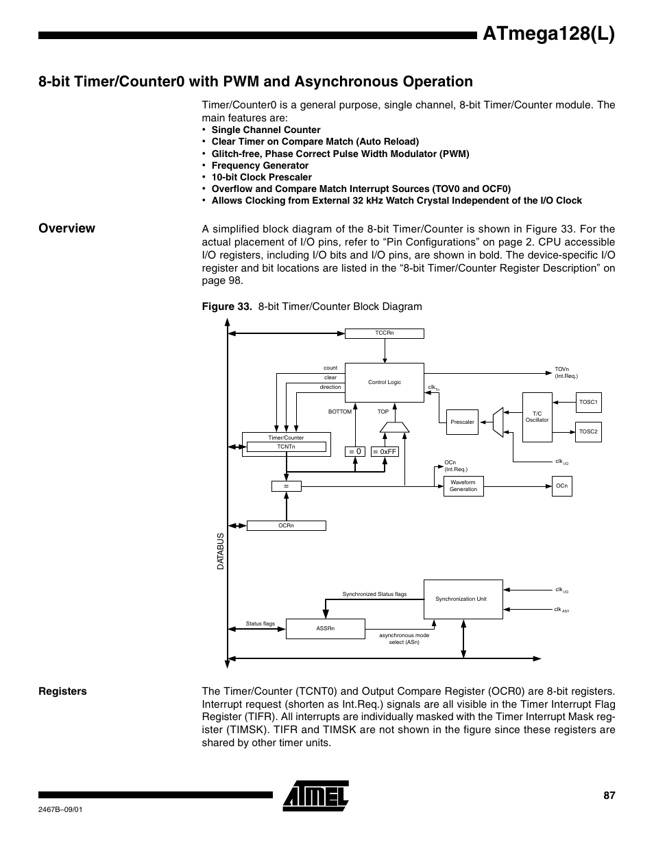 Overview, Registers, Atmega128(l) | Rainbow Electronics ATmega128L User Manual | Page 87 / 331