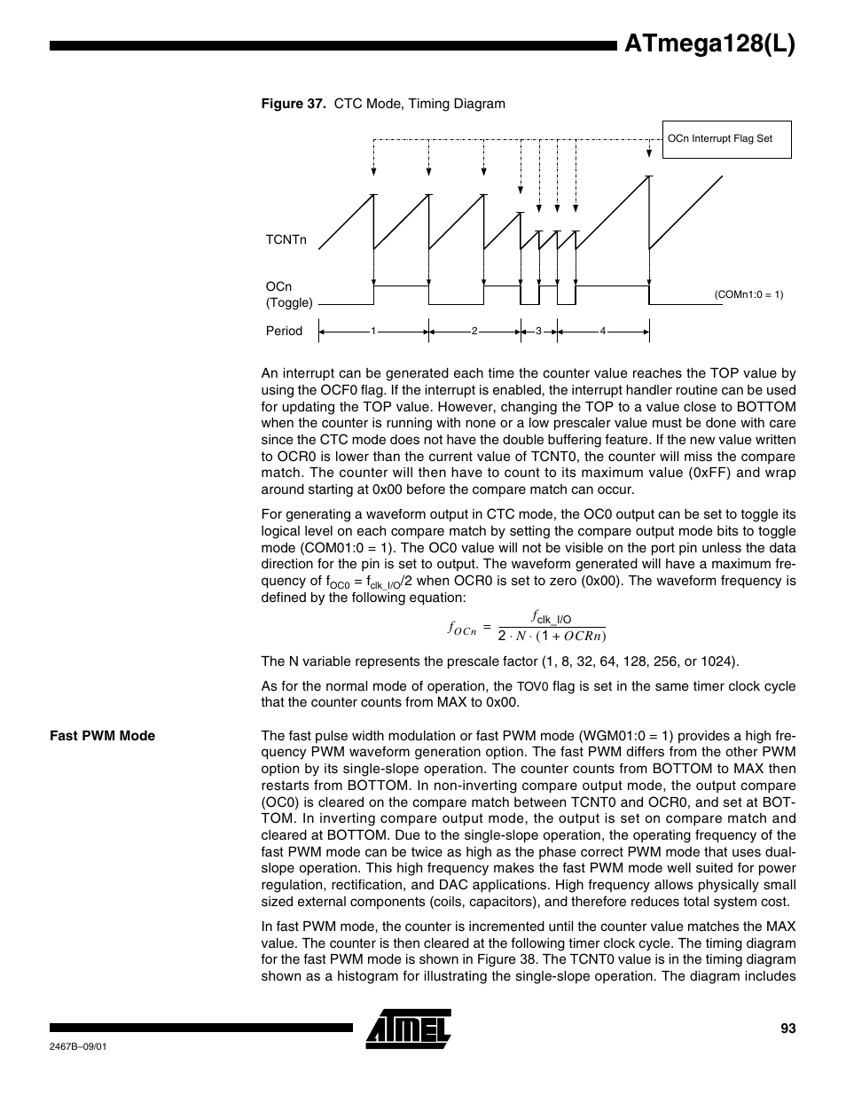 Fast pwm mode, Figure 37, Atmega128(l) | Rainbow Electronics ATmega128L User Manual | Page 93 / 331