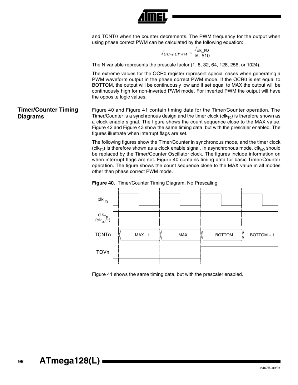Timer/counter timing diagrams, Atmega128(l) | Rainbow Electronics ATmega128L User Manual | Page 96 / 331