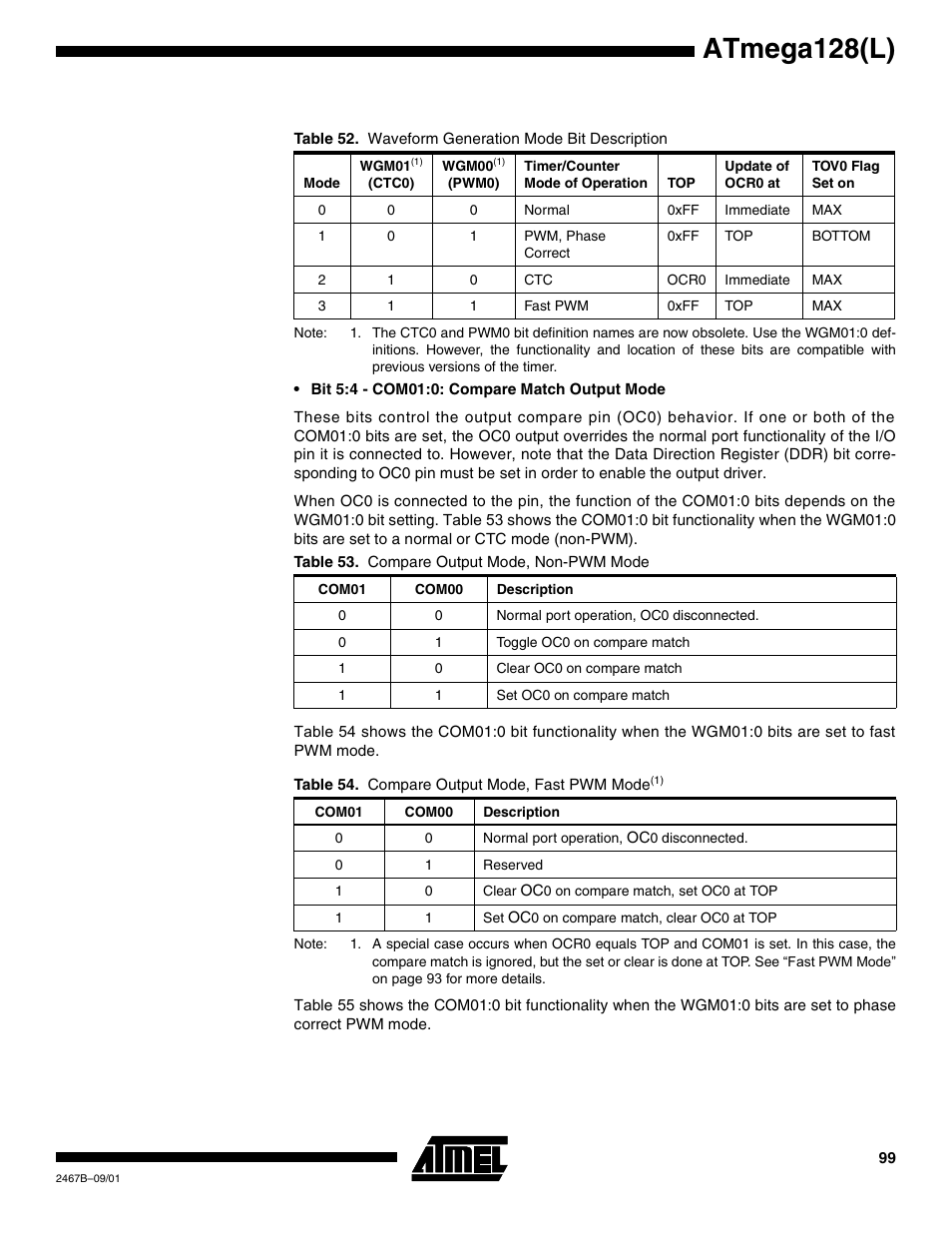 Table, Atmega128(l) | Rainbow Electronics ATmega128L User Manual | Page 99 / 331