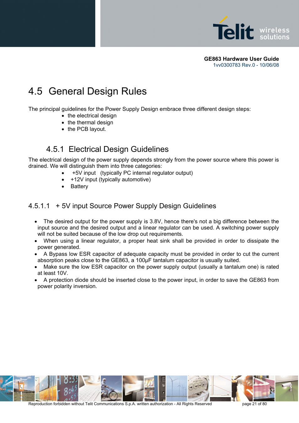 5 general design rules, 1 electrical design guidelines, 1 + 5v input source power supply design guidelines | Rainbow Electronics GE863-PY User Manual | Page 21 / 80