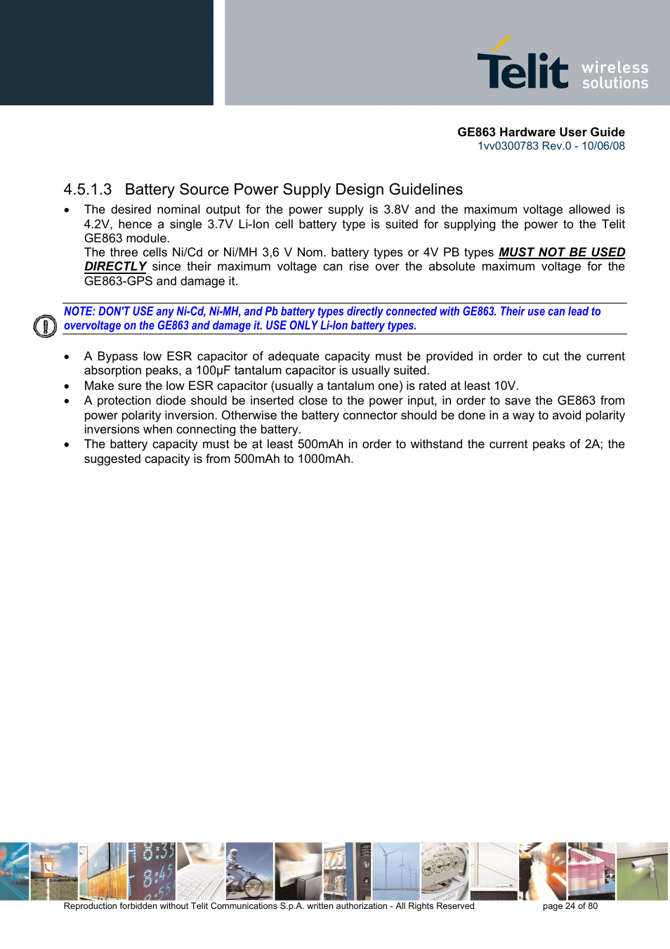 3 battery source power supply design guidelines | Rainbow Electronics GE863-PY User Manual | Page 24 / 80