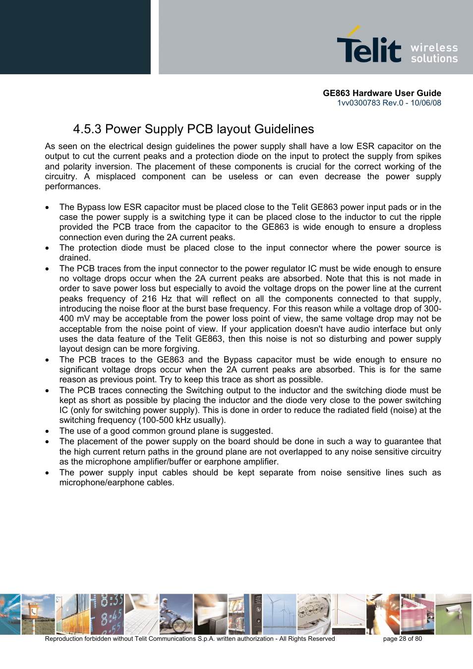 3 power supply pcb layout guidelines | Rainbow Electronics GE863-PY User Manual | Page 28 / 80