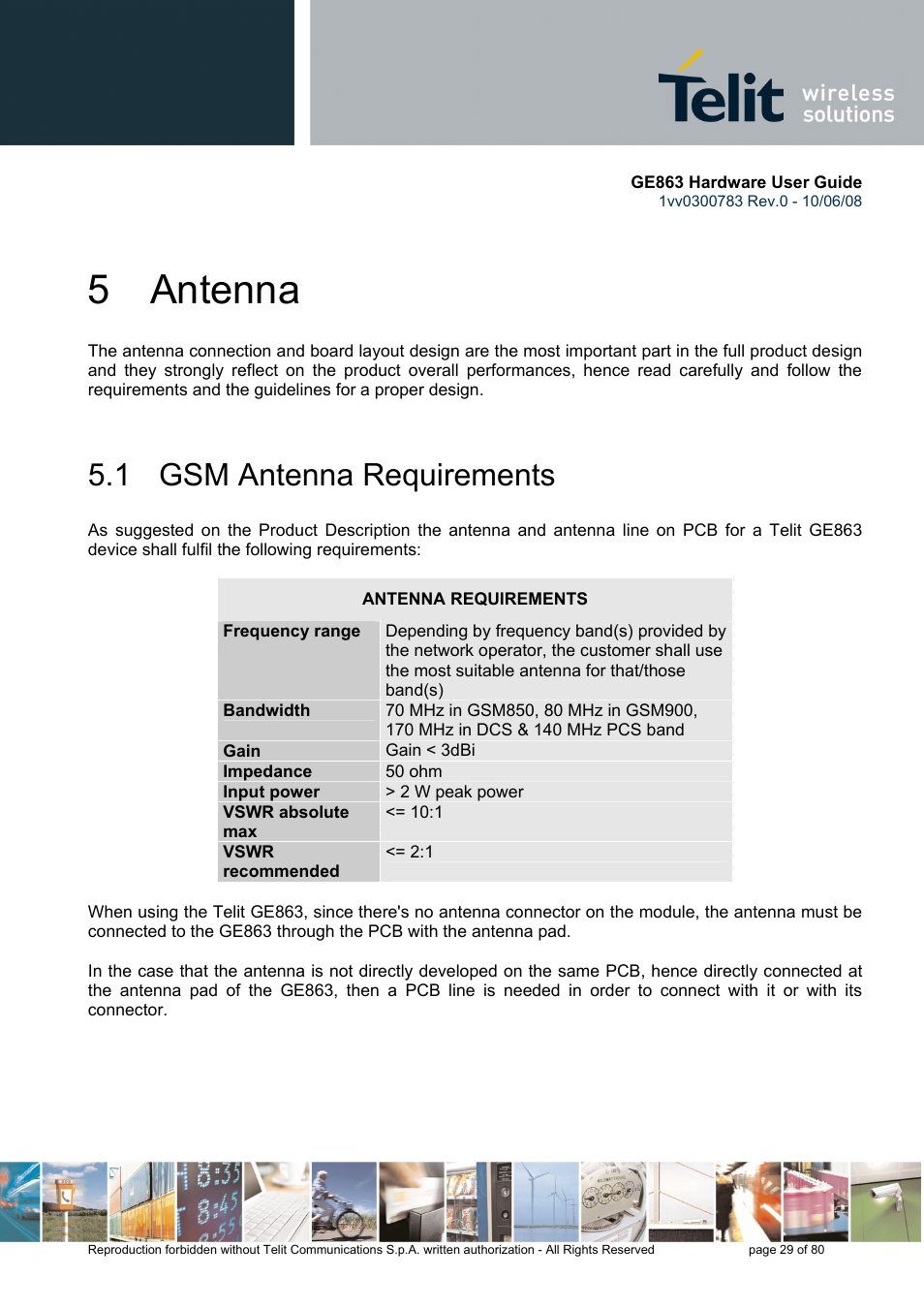 5 antenna, 1 gsm antenna requirements | Rainbow Electronics GE863-PY User Manual | Page 29 / 80