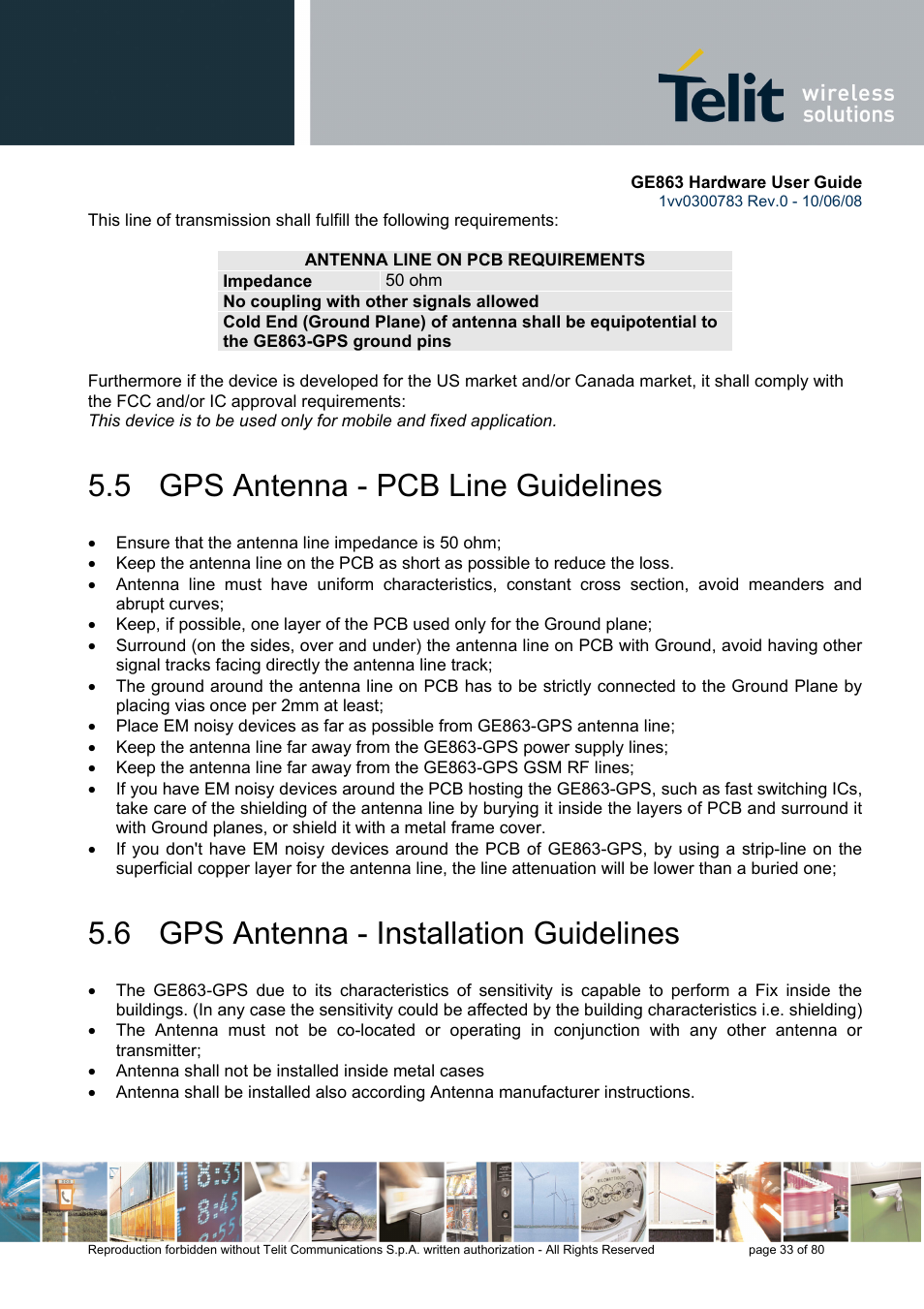 5 gps antenna - pcb line guidelines, 6 gps antenna - installation guidelines | Rainbow Electronics GE863-PY User Manual | Page 33 / 80