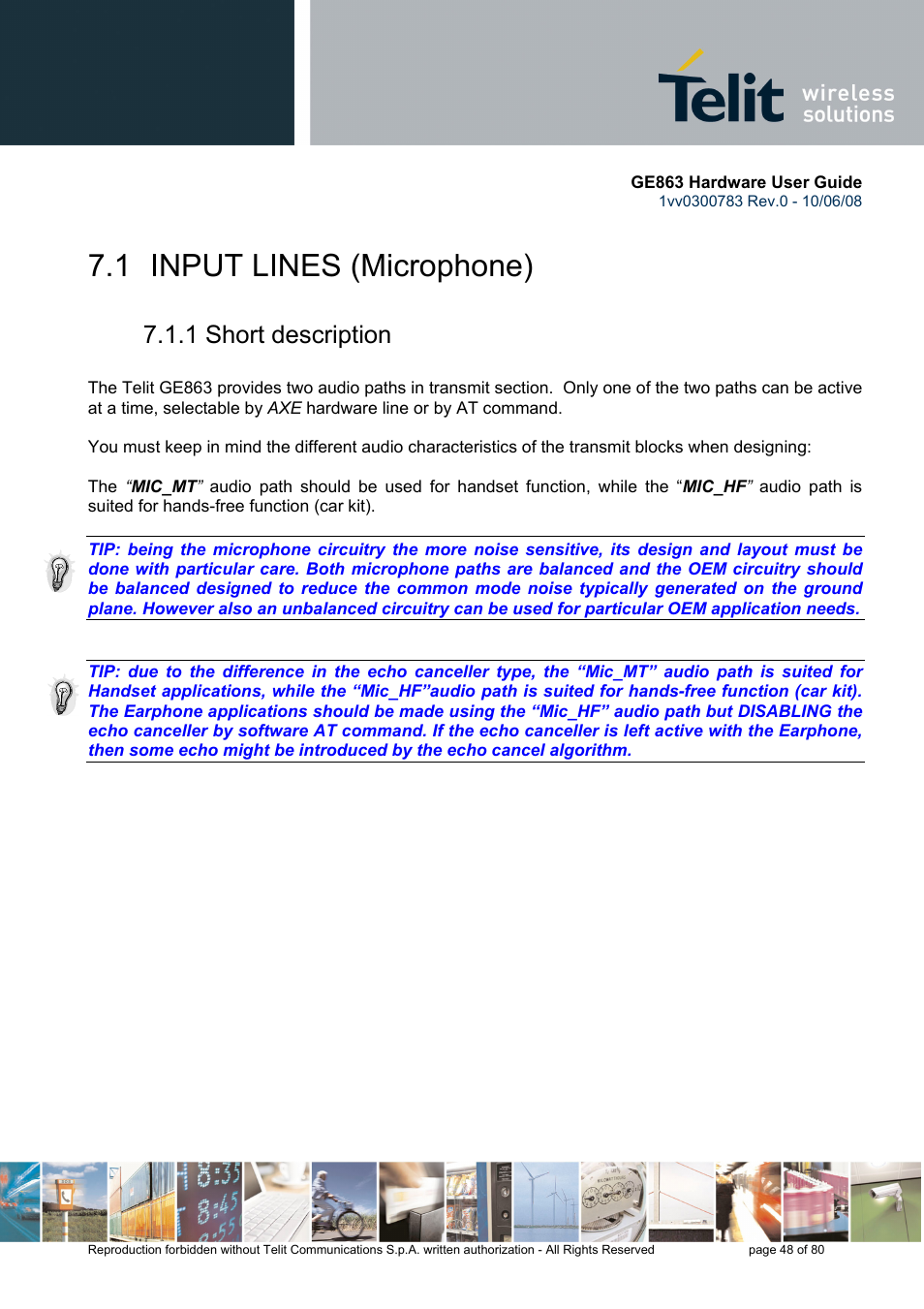 1 input lines (microphone), 1 short description | Rainbow Electronics GE863-PY User Manual | Page 48 / 80