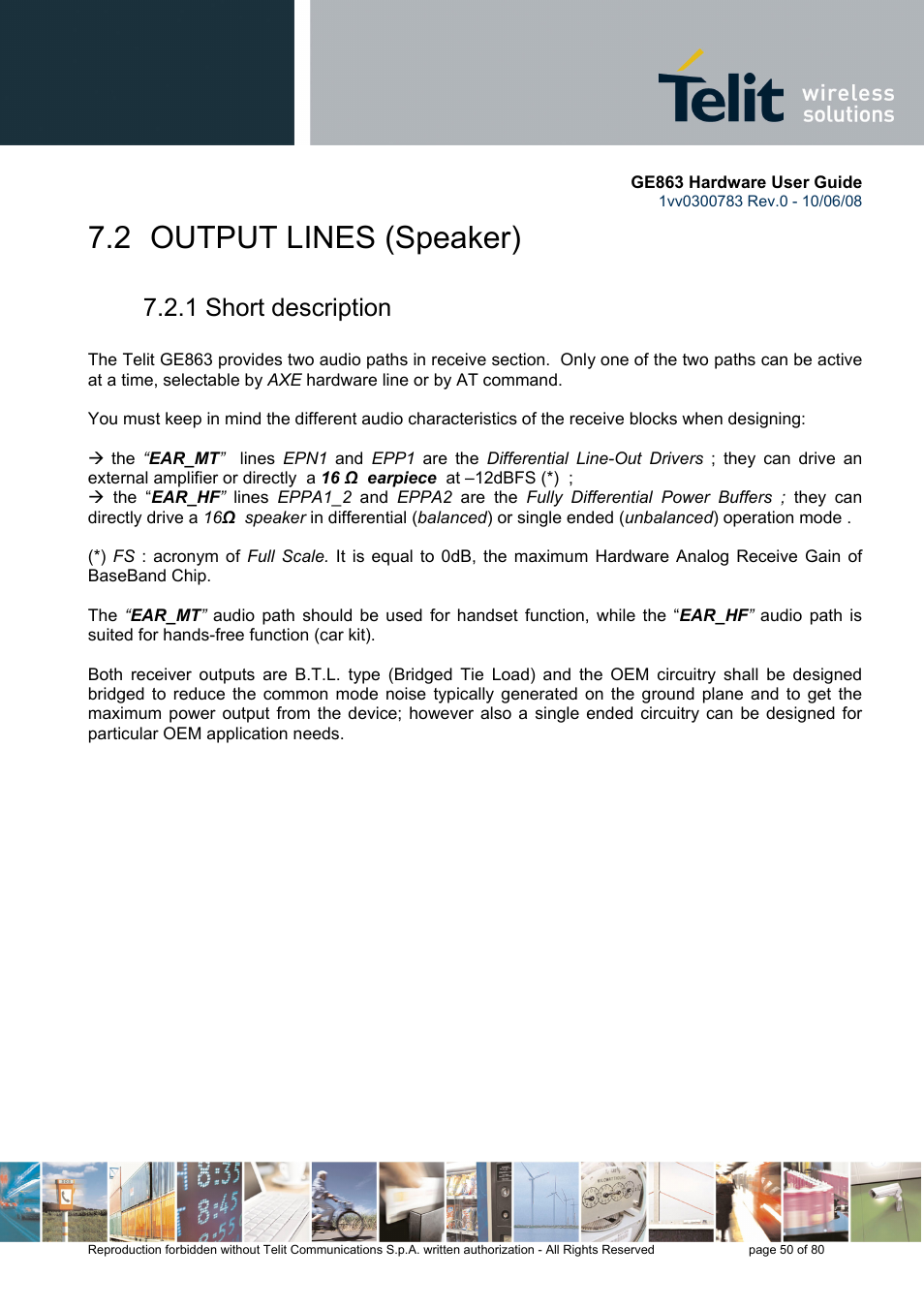 2 output lines (speaker), 1 short description | Rainbow Electronics GE863-PY User Manual | Page 50 / 80