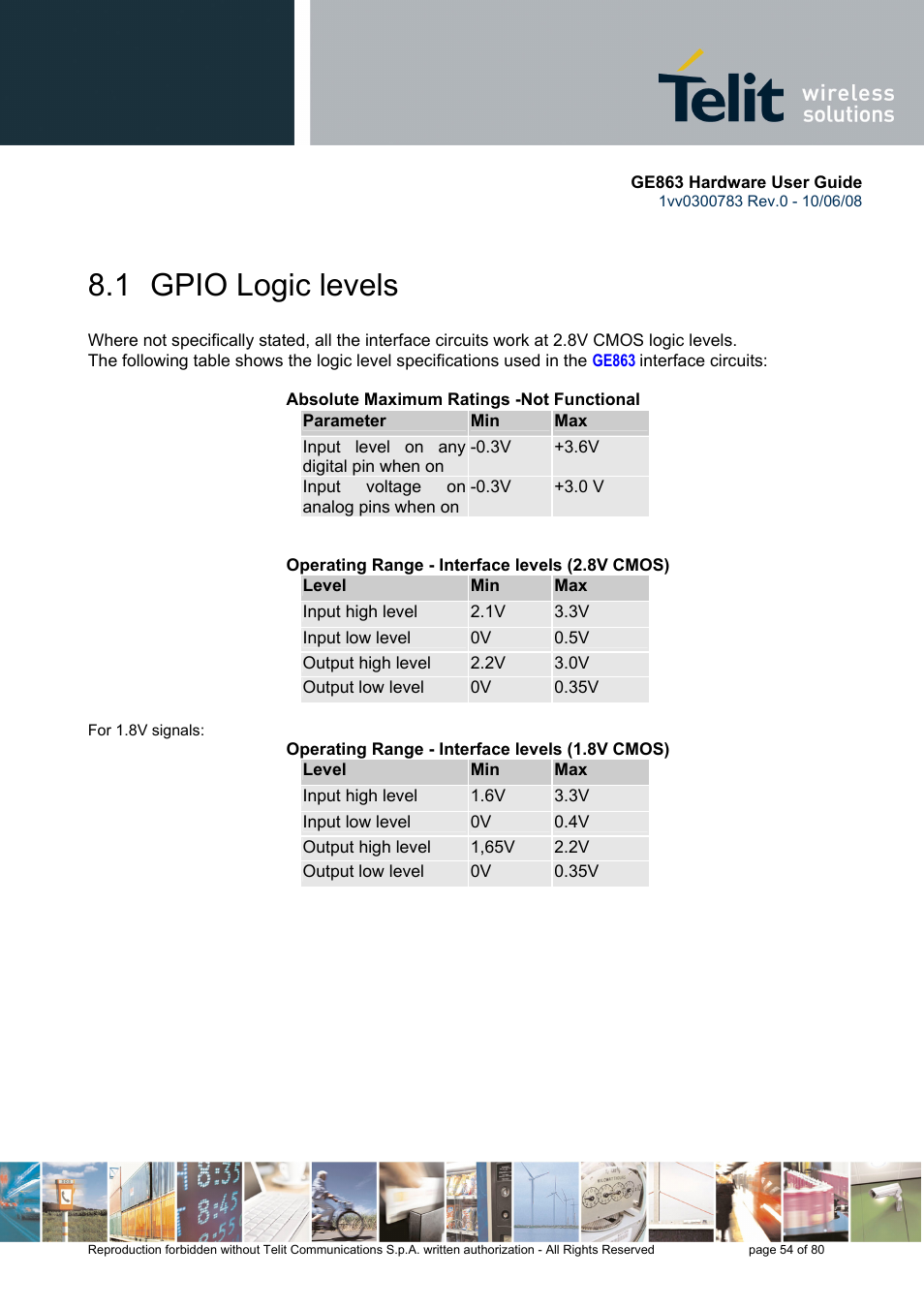 1 gpio logic levels | Rainbow Electronics GE863-PY User Manual | Page 54 / 80