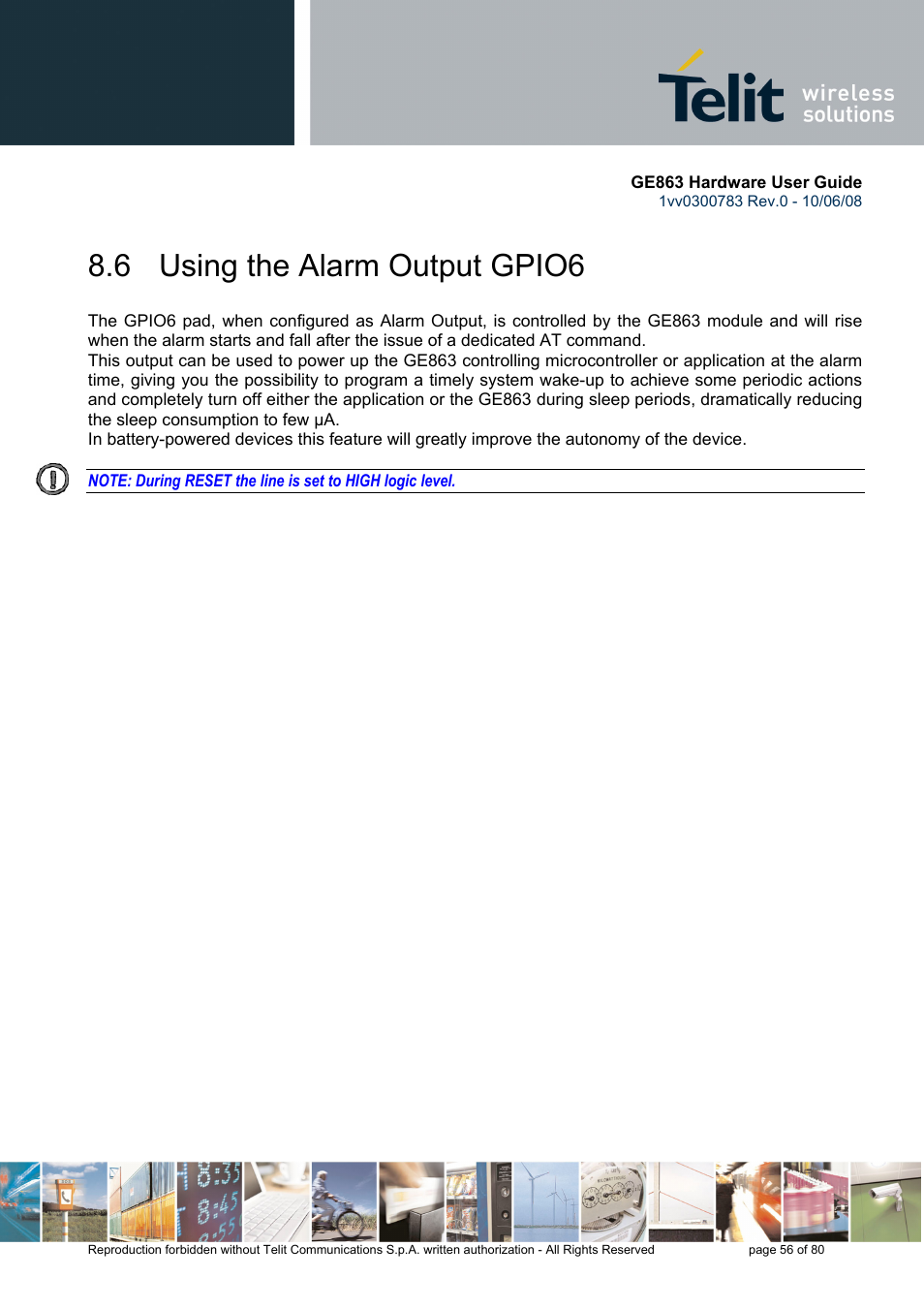 6 using the alarm output gpio6 | Rainbow Electronics GE863-PY User Manual | Page 56 / 80