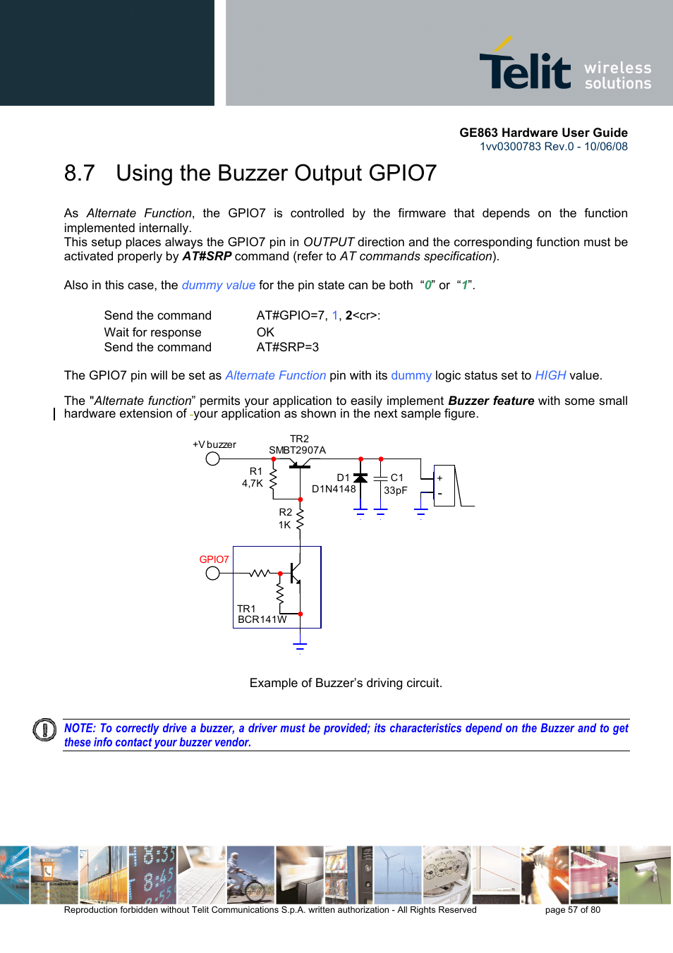 7 using the buzzer output gpio7 | Rainbow Electronics GE863-PY User Manual | Page 57 / 80