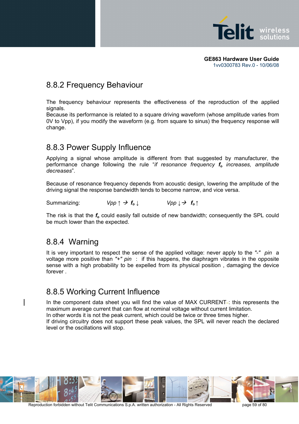 2 frequency behaviour, 3 power supply influence, 4 warning | 5 working current influence | Rainbow Electronics GE863-PY User Manual | Page 59 / 80