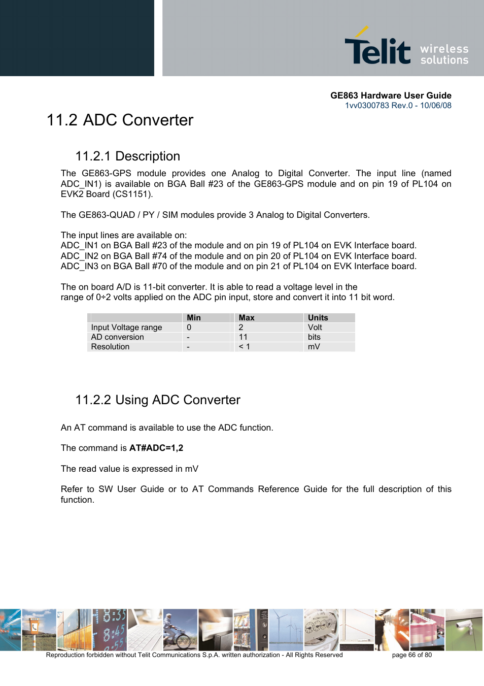 2 adc converter, 1 description, 2 using adc converter | Rainbow Electronics GE863-PY User Manual | Page 66 / 80