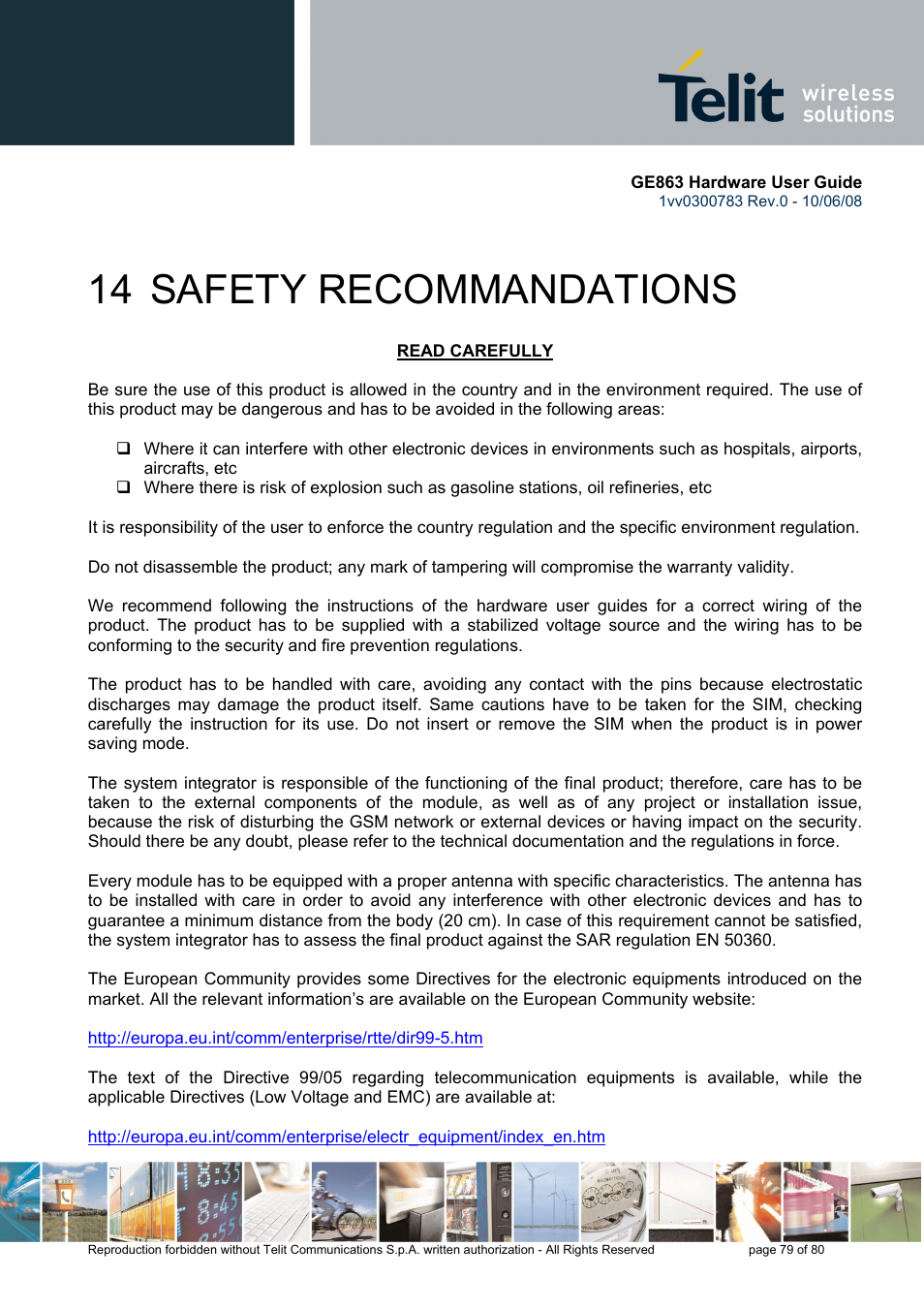 14 safety recommandations | Rainbow Electronics GE863-PY User Manual | Page 79 / 80