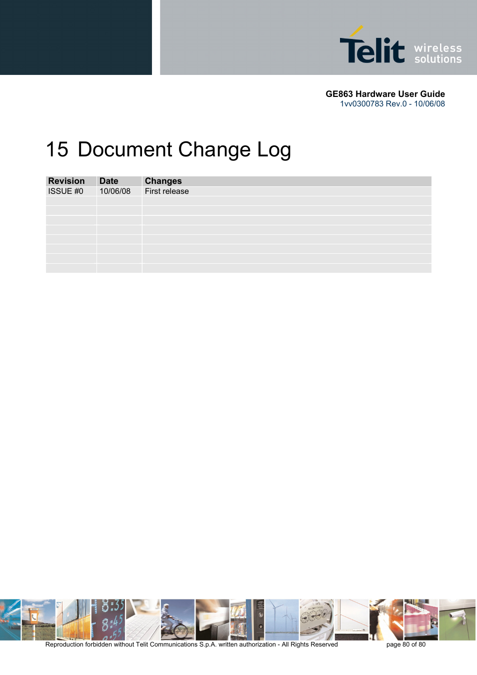 15 document change log | Rainbow Electronics GE863-PY User Manual | Page 80 / 80