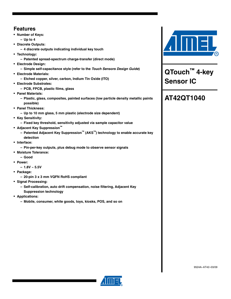 Rainbow Electronics AT42QT1040 User Manual | 18 pages