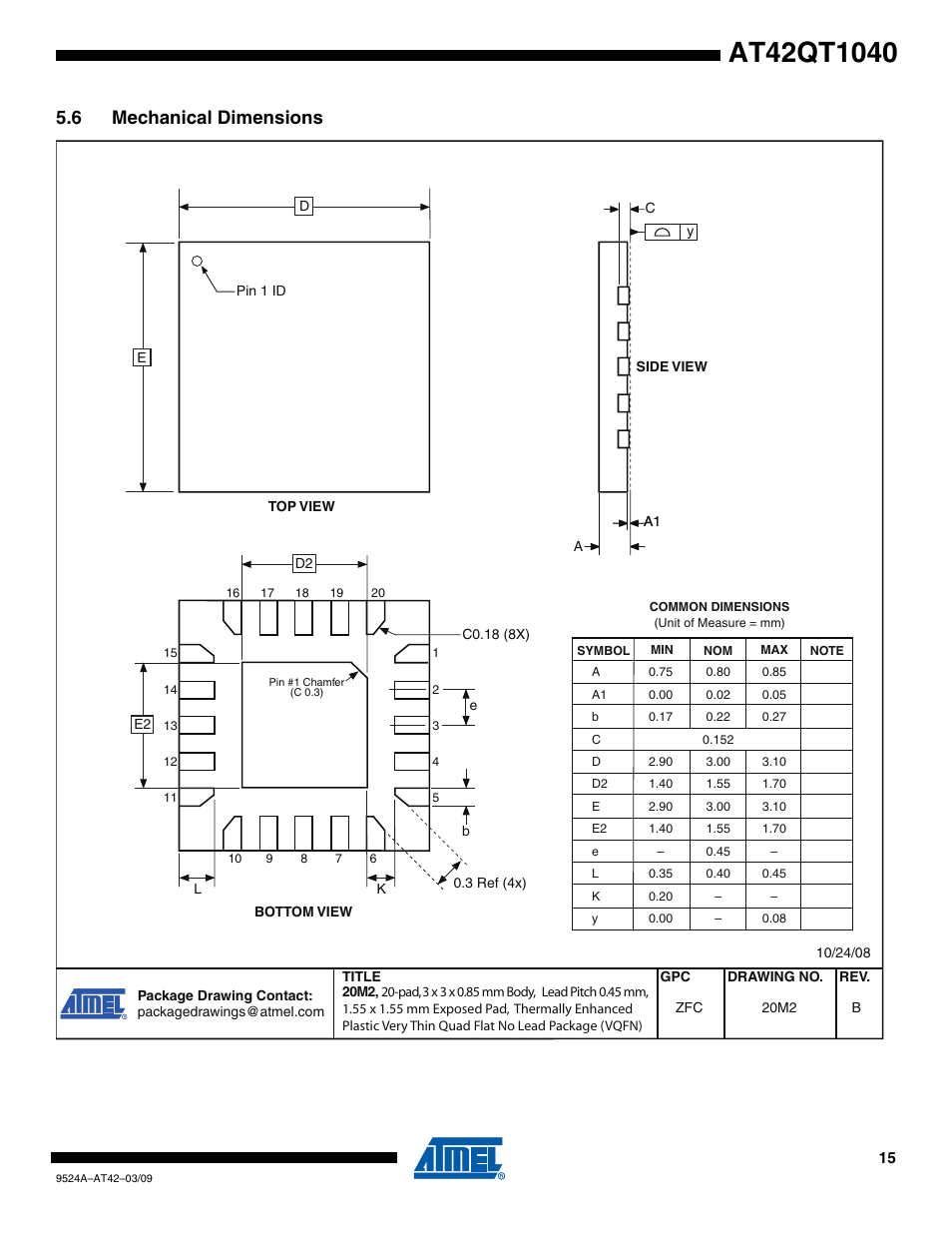 6 mechanical dimensions | Rainbow Electronics AT42QT1040 User Manual | Page 15 / 18