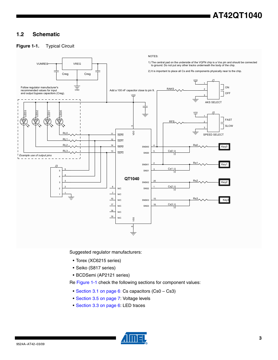 2 schematic, Qt1040 | Rainbow Electronics AT42QT1040 User Manual | Page 3 / 18
