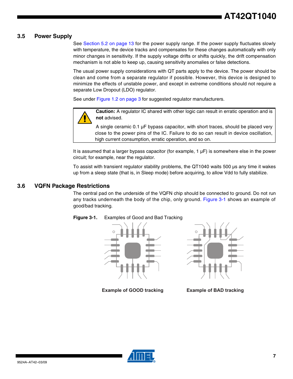 5 power supply, 6 vqfn package restrictions | Rainbow Electronics AT42QT1040 User Manual | Page 7 / 18
