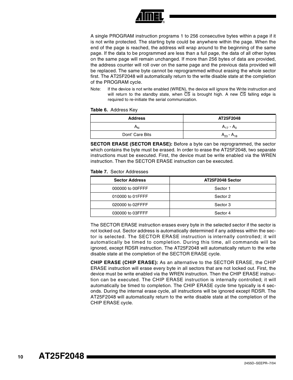 Rainbow Electronics AT25F2048 User Manual | Page 10 / 17