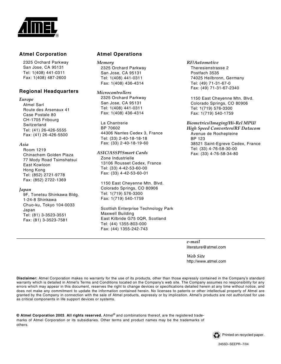 Rainbow Electronics AT25F2048 User Manual | Page 17 / 17