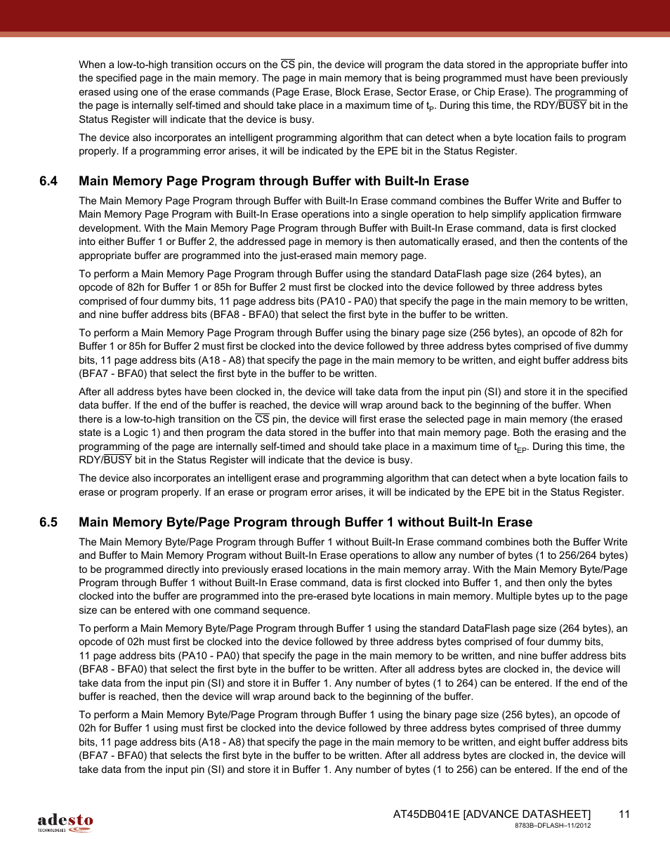 Rainbow Electronics AT45DB041E User Manual | Page 11 / 71